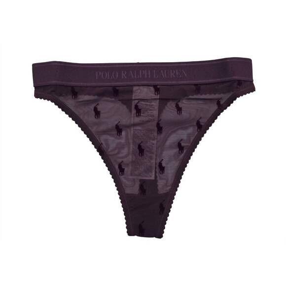 NEW POLO RALPH LAUREN women's high rise flocked pony thong in aubergine